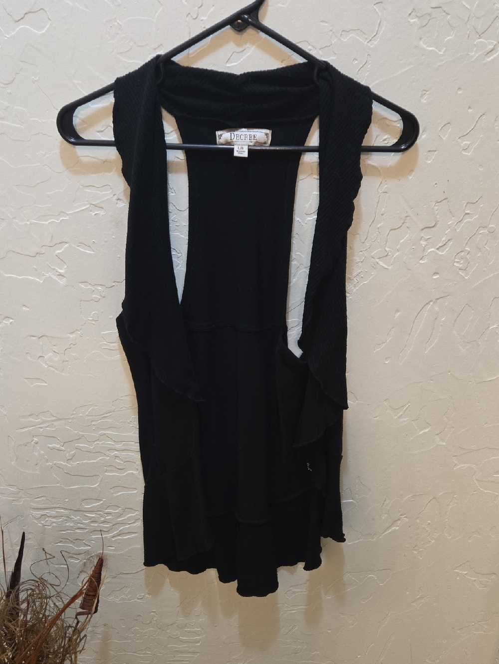 Decree Black Layered Draped Sleeveless Open Cardigan